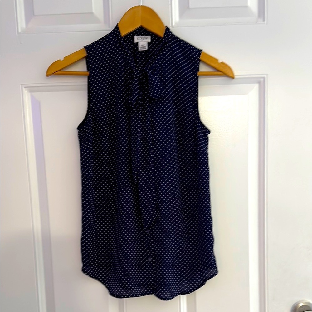 J. Crew Dark Blue Sleeveless Blouse with Dots